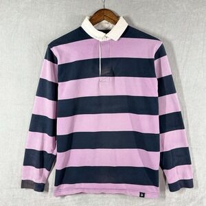 Lavender Navy Striped Rugby Shirt Mens Large Long Sleeve Polo Cotton Traders